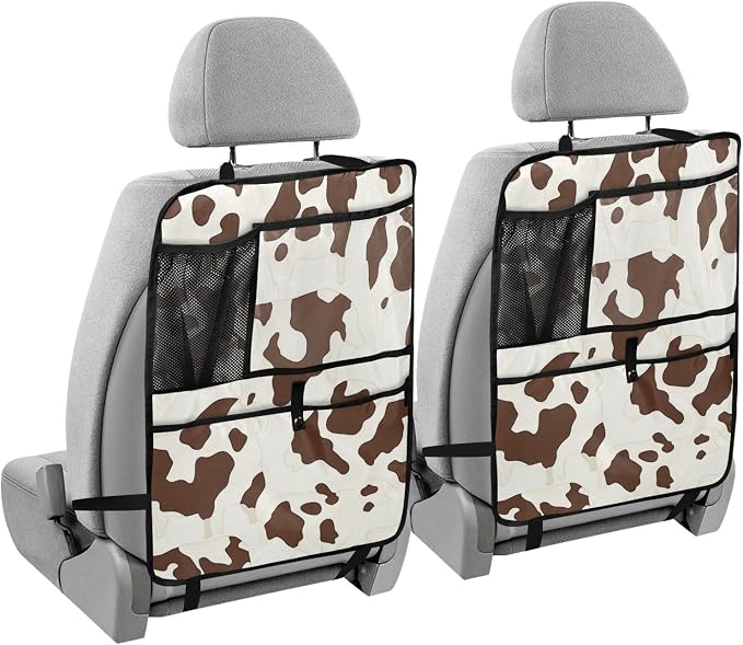 Brown Cow Print 1 Pack Backseat Car Organizer with Storage Pockets Seat Back Organizers for Kids Kick Mats Backseat Protector Automotive