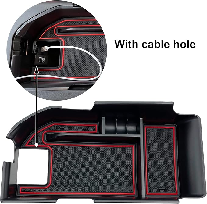 Compatible with Camry XLE/XSE 2018-2023 Center Console Organizer Tray Accessories, Fit Dual USB Ports (Red)