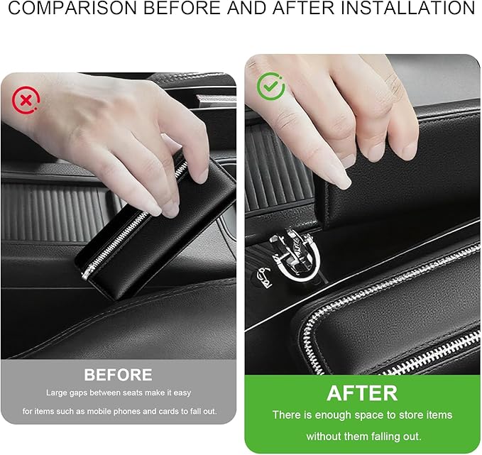 2 PCS Car Seat Gap Filler, Multifunctional Auto Side Seat Crevice Filler with Charging Hole, Car Gap Blocker Storage Box Inserts Between Seat & Console for Key Phone Card