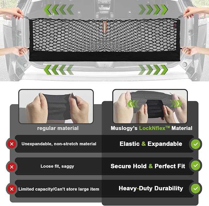 Muslogy Truck Bed Cargo Net Trunk Netting Compatible with 2021-2024 2025 2026 Kia Sorento Accessories, Pickup Cargo Organizer SUV Sedan Storage Net w/Heavy Duty Carabiners