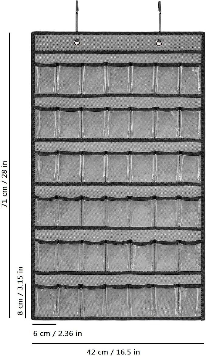 Toy Car Storage Organizer Hanging Toy Wheels Cars Holder Matchbox Cars Display Case with 42 Clear Pockets (One Side-Grey)