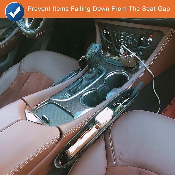 Coolrunner 2 Set Car Seat Gap Organizer, Car Seat Gap Filler, PU Full Leather Car Seat Crevice Storage Box Universal Fit in Between Car Seat Catcher for Phone Keys Cards Pens Coins(Black)