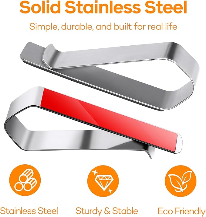 8-Pack Stainless Steel Clips with 3M Adhesive – DIY Sun Visor Mounting Kit for Photo Frames (Not Included) – Strong Hold Car Visor Accessory for Custom Displays, Home & Office Use
