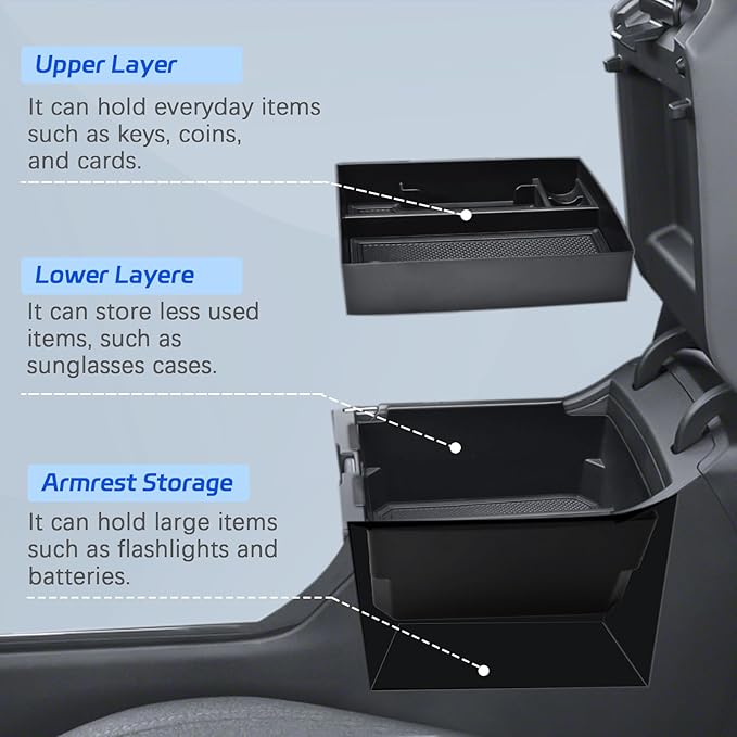 EDBETOS OEM Fit 2026 K4 Dual Layer Center Console Organizer Tray Compatible with 2025 2026 Kia K4 Accessories Armrest Storage Box Double Layer Armrest Insert Tray w/Coin Holder ABS Plastis