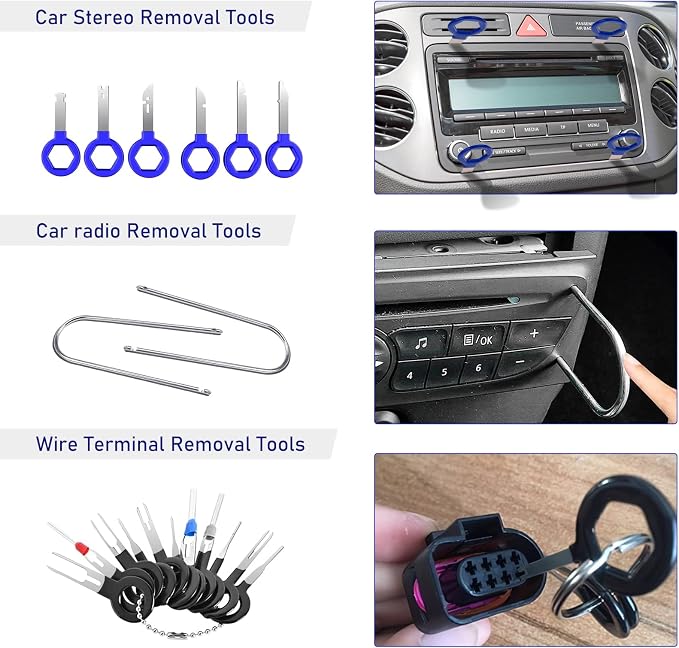 GLK 248pcs Trim Removal Tool, Pry Tool, Door Panel Radio/Stereo Terminal Removal Tool Kit, Fasteners Remover, with Car Retainer Bumper Clips,Automotive Hook Set, Blue