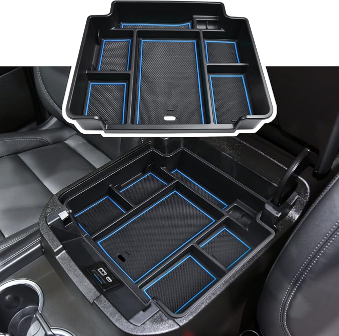 EDBETOS Center Console Organizer Tray for 2021-2026 Chevy Tahoe/Suburban and 21-2024 GMC Yukon Accessories, Fit Standard Console with Charging Socket Only, NOT for Power Sliding Console, Blue