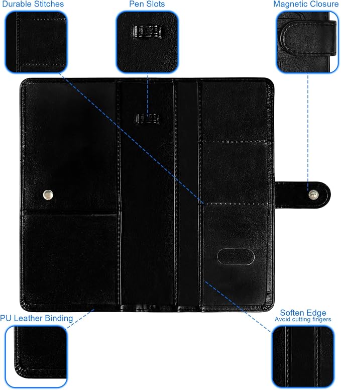 Car Registration and Insurance Card Holder with Magnetic Closure, Leather Vehicle Glove Box Automobile Documents Paperwork Wallet Case Organizer for ID, Driver's License, Key Contact Information Cards