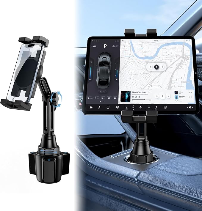 Tablet Holder for Car, Car Cup iPad Holder Mount, [Upgraded Version] Universal Cup Cradle, Long Adjustable Neck, for 4.7-13 Cell Tablet/Phone Stand for iPad, iPhone, Galaxy, Google, Switch and more