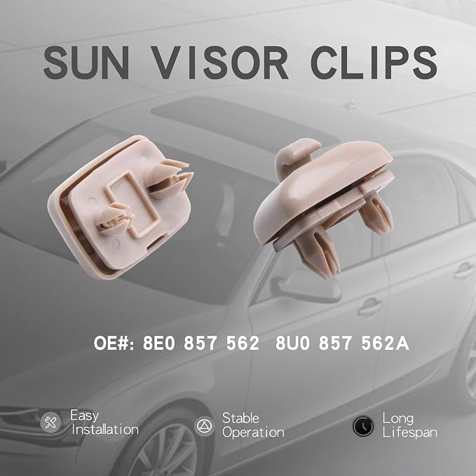 2PCS Inner Sun Visor Clips, Upgraded Car Visor Holder Hook Compatible with Audi A1 A3 A4 A5 Q3 Q5 S3 S4 S5 TT, OEM: 8U0857562A (Beige)