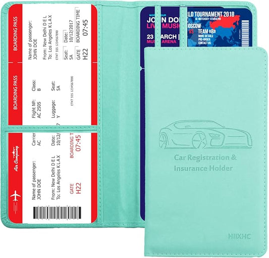 Car Registration and Insurance Card Holder - Leather Vehicle Glove Box Automobile Documents Paperwork Wallet Case Organizer for ID, Driver's License, Key Contact Information Cards - Men&Women