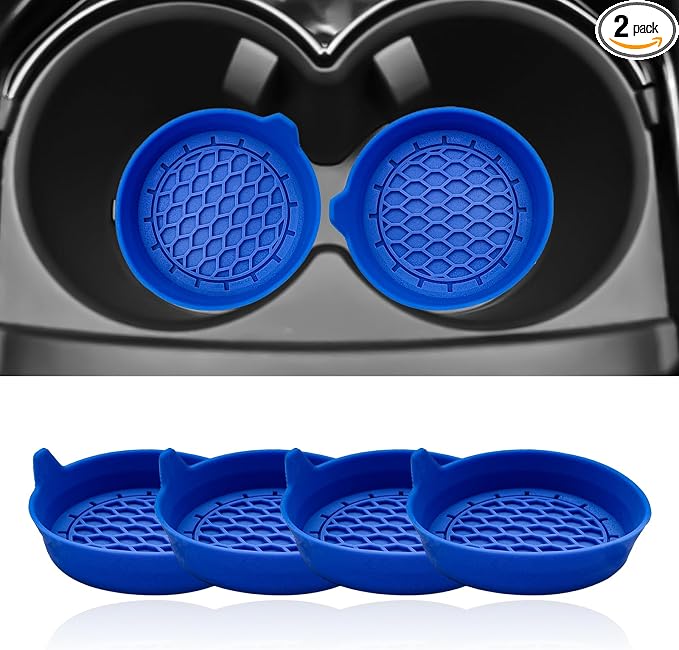 4-Pack Universal Cup Holder Coasters, Black Silicone Inserts - Keep Your Car Clean with Non-Slip & Spill-Proof Coasters for All Vehicles (Blue)
