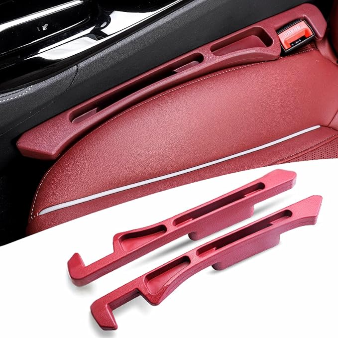Ruby Red Aesthetic Car Seat Gap Filler Organizer — 2Pcs Premium Side Seat Gap Filler with Storage Slot for Women — Chic Car Interior Decor & Crevice Blocker — Universal Fit Red Car Accessories for Her