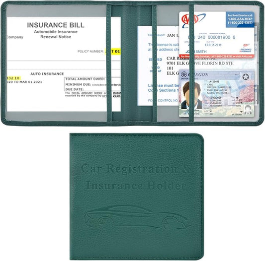 Cacturism Car Registration and Insurance Holder, Vehicle Glove Box Car Organizer Men Women Wallet Accessories Case for Cards, Essential Document, Driver License, Dark Green