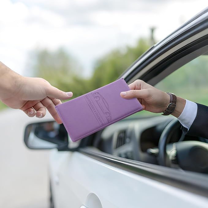 JUSTTOP 1Pack Car Registration and Insurance Holder,Car Document Holder for Cards License with Magnetic Shut,Vehicle Glove Box Car Organizer for Documents, Cards, License(Purple)