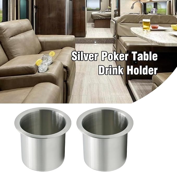 Anxingo 4 Pcs Stainless Steel Cup Holder, Silver Poker Table Drink Holder, Drop-in Cup Drink Holder for Yacht Boats RV Cars and Trucks