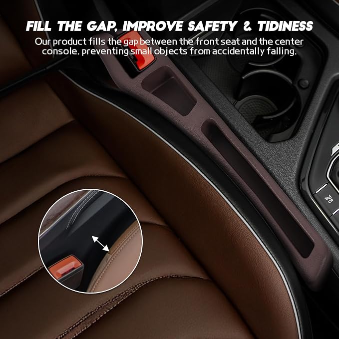 Hovom 2PCS Car Seat Gap Filler Organizer, Multi-purpose Automotive Seat Gap Storage Organizer for Key Phone Card, Auto Seats Crevice Filler Stop Things from Dropping, Car Accessories (Brown)