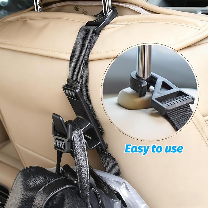 Zpana 2PCS Car Headrest Hooks, Adjustable Vehicle Seat Back Storage Organizer Hook with Clip, Automotive Interior Hanger Holder Accessories for Purse Bags Coats, Universal for SUV Truck RV