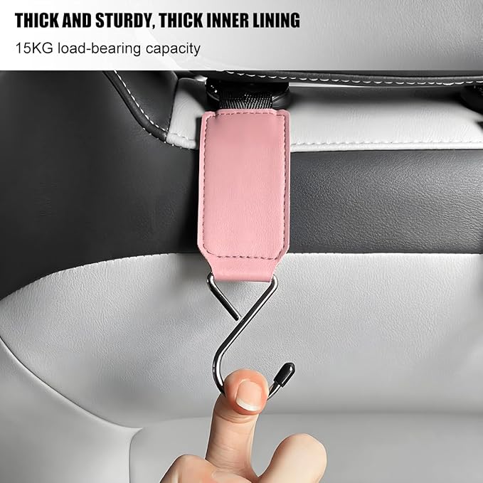 HZEL Car Seat Headrest Hook, 2PCS Multifunctional Vehicle Seat Back Hanger Holder for Purse Bags Coat, Automotive Interior Organizer Storage Hook, Universal for Automobile RV Truck (Pink)