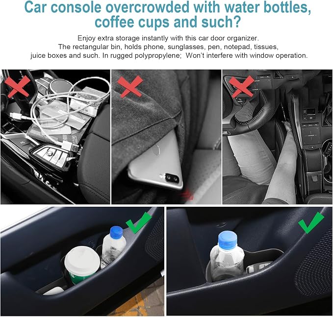 CDEFG 4Pcs for 2026 Hyundai Palisade Center Console Door Handle Pockets for 2026 Hyundai Palisade Accessory Trash Can Door Storage Holder Anti Slip Mat TPE Storage Box