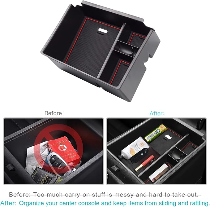 CDEFG Center Console Organizer Tray for 2022 2023 2024 Santa Cruz Pickup Truck Armrest Storage Box Secondary Insert Tray Container ABS Material 2022 2023 2024 Santa Cruz Interior Accessories (Red Mat)