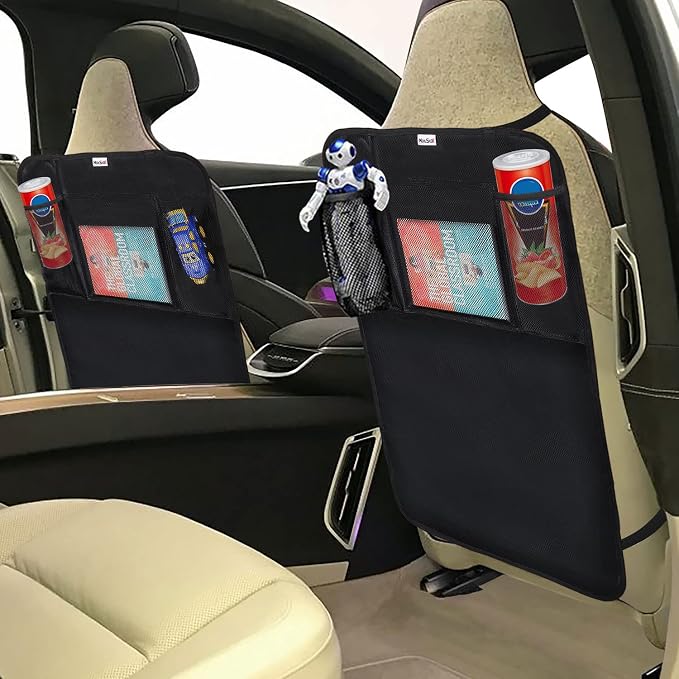 Meolsaek Kick Mats Back Seat Protector, Waterproof Oxford Seat Back Protector, Car Seat Back Protector for Kids, Back of Seat Protector for Kids Feet Car Seat (Black B -2pc)