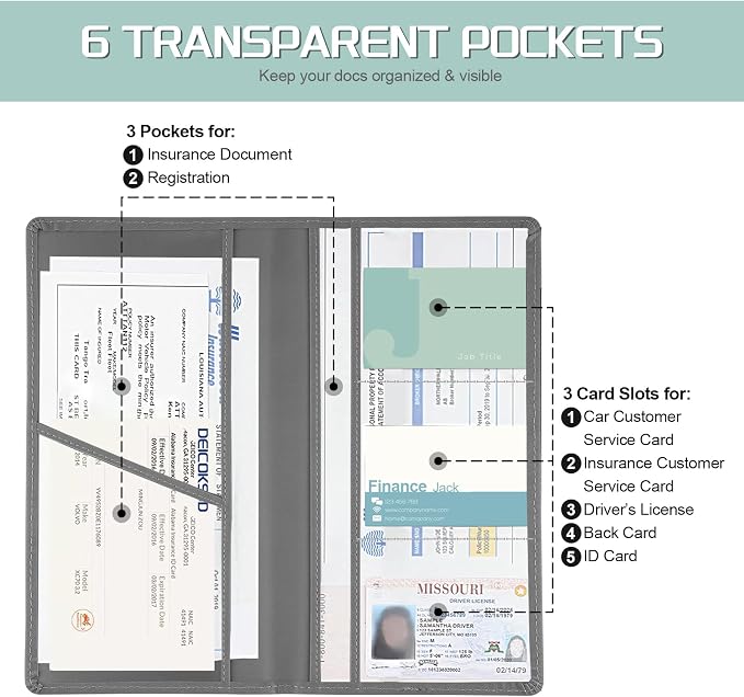 JUSTTOP 2Pack Car Registration and Insurance Holder,Car Document Holder for Cards License with Magnetic Shut,Vehicle Glove Box Car Organizer for Documents, Cards, License(Gray)