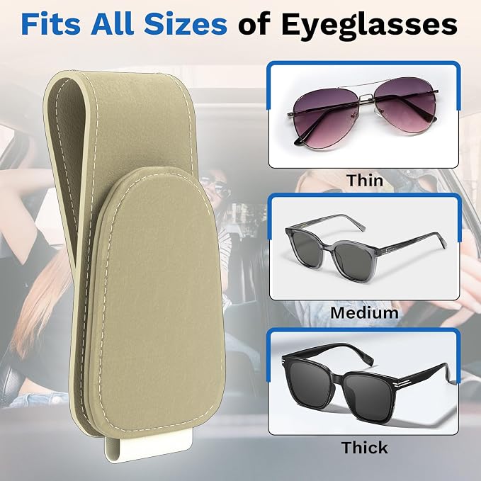 BFXM Sunglass Holder for Car, Sunglasses Holder Eyeglass Hanger Clip Magnetic Leather for Car Visor, Cars Sun Visor Ticket Card Clip