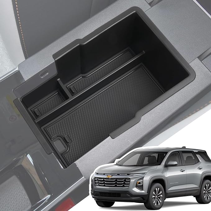 Center Console Organizer for Chevy Equinox 2026 2025 Armrest Insert Storage Tray with Non-Slip Rubber Mat Chevy Equinox Organiser Accessories-Black(Not for Equinox EV)