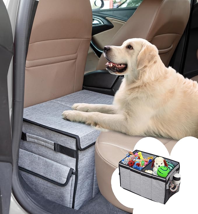 Back Seat Extender for Dogs up to 120LBS, Car Seat with Pocket, Portable Dog Back Seat Extender for Road Trip, Car Organizer Gap Filler Keep Dog from Falling into The Foot Space