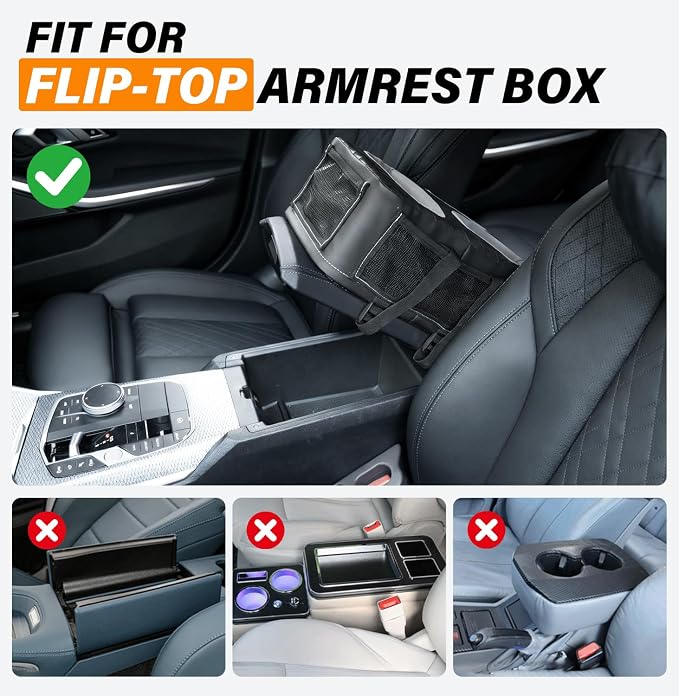 Center Console Cup Holder, Universal Car Armrest Storage Box with Bottle Holder & Tissue Slot & Side Pockets, Car Back Seat Truck Boat Couch Organizer PU Leather