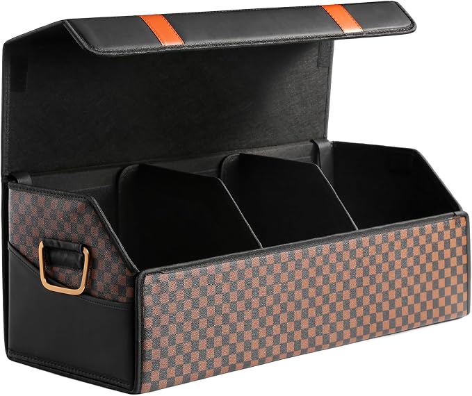 Fyzeoty Car Organizers and Storage - Trunk Organizer for Suv Car,Car Trunk Leather Storage Box,Extra Large,Magnetic Lid,Collapsible and Adjustable