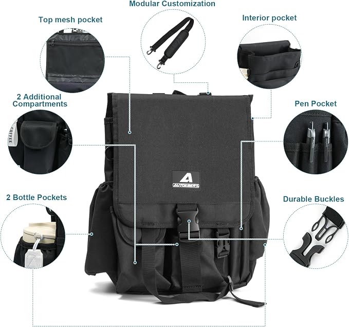 Car Front Seat Organizer,Back Seat Storage with Adjustable Straps & Buckles for Car File Organizer,Multi-Compartment Law Enforcement and Truck Seat Storage with Laptop Tablet Cup Holder
