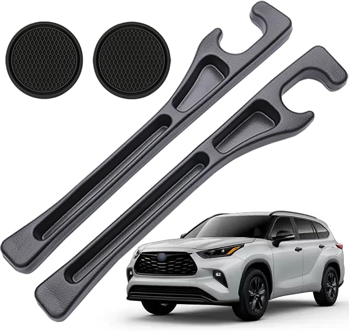 Pukonger Car Seat Gap Filler Compatible with Toyota Highlander Accessories Seat Gap Plug Blocker with Storage Slot Organizer Non-Slip Car Cup Holder Coaster 2 Pack Black
