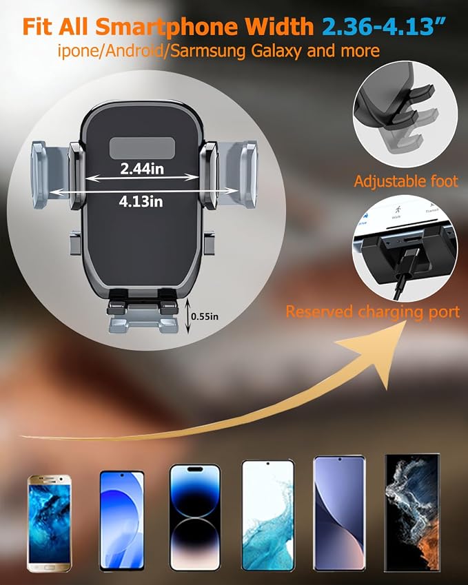Phone Cup Holder for Car with Long Retractable Arm, 2 in 1 Universal Cup Holder Expander with Adjustable Base, 360° Rotation Phone Mount for Car & Truck - Holds All 4-7'' Smartphones