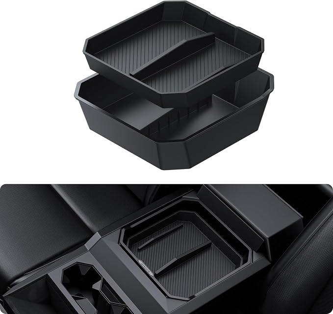 BASENOR 2024 2025 2026 Tesla Cybertruck Center Console Organizer Tray(Carbon Edition) (Proprietary Design) Armrest Storage Box for Cybertruck Accessories