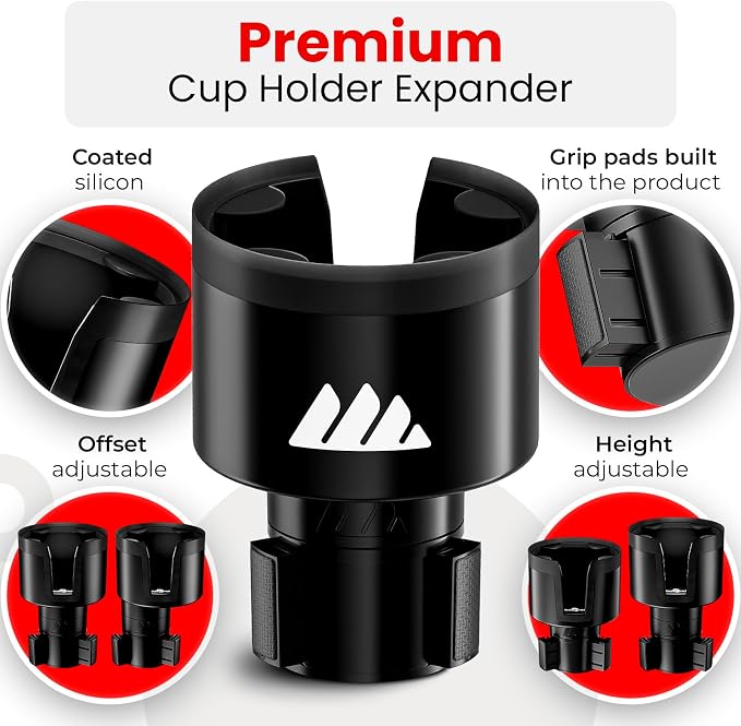 [Upgraded] Integral Ultimate Car Cup Holder Expander - Adjustable Base - Organizer & Expander for Vehicles - Compatible with Mugs, Yeti 14/24/36/46oz, Rambler, Hydro Flasks 32/40oz, 3.4"-4.0" Bottles