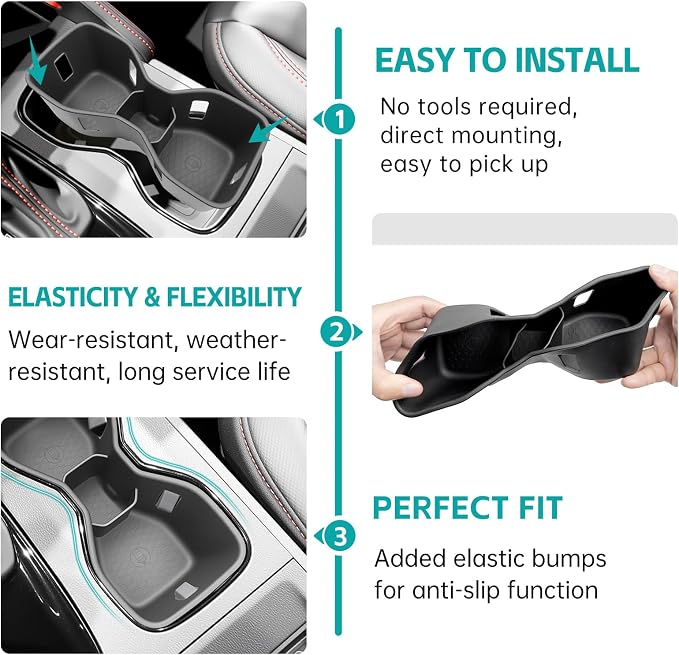 Cup Holder Organizer for 2022-2025 Nissan Frontier S SV Pro-X Pro-4X SL Accessories, Noise-Free Water & Dust Proof Silicone Insert Console Drink Holder for 22-25 Frontier Accessories