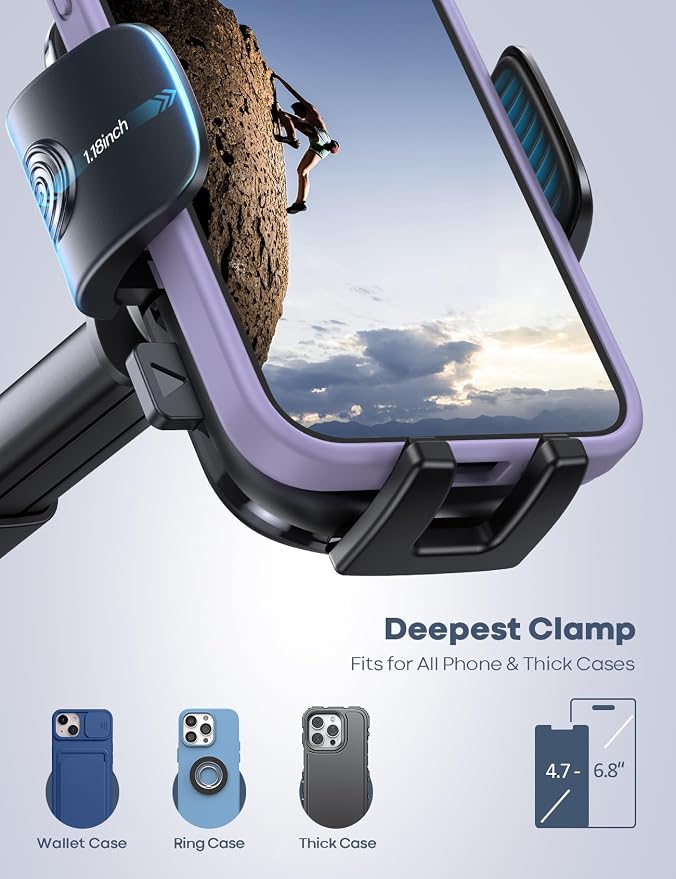 Lamicall Car Phone Holder - [Strongest Military-Grade Suction Cup] 360° Rotation Phone Holders for Your Car Quick Release Adjustable Phone Mount for Car Dashboard for iPhone 17 16 Pro Max Dark Grey