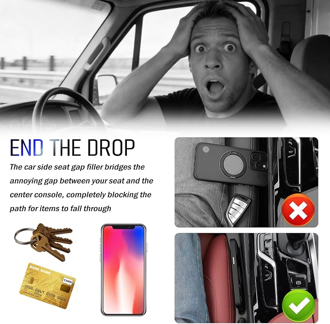 2PCS Car Seat Gap Filler Organizer,2026 Upgrade Gaps Between Car Seats for Avoiding Items Falling,Multi-Function Cars Seat Gap Plug with Storage Slot for 0.98-1.38 Inch Gaps