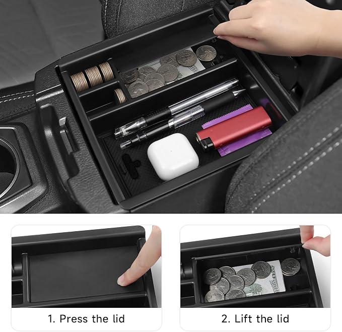 2PCS Center Console Organizer Compatible with Toyota 2016-2020 2021 2022 2023 Tacoma Accessories ABS Material Armrest Hidden Storage Box