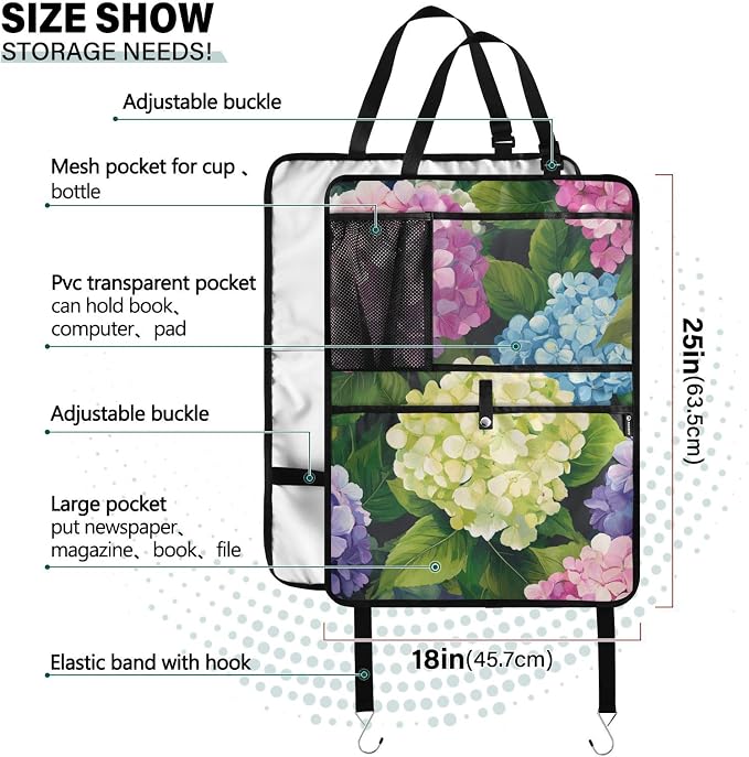 Pink Hydrangea 1 Pack Backseat Car Organizer with Storage Pockets Seat Back Organizers for Kids Kick Mats Backseat Protector Automotive