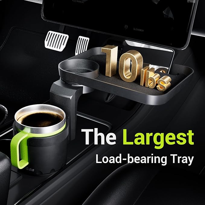 SodaRide Car Cup Holder Tray -Expander- 3 in 1 Detachable Food Table Tray with Solid Base - Road Trip Essentials Accessories Gadgets - Fits Yeti, Hydro Flask 32/40 oz