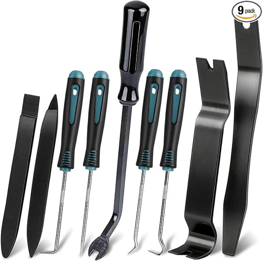 Aleric 9 Pcs Auto Trim Removal Tool Kit - Plastic Pry Tool for Door Panel Dashboard Clip Remover, Fasteners Remover, Car Trim Removal Tool Kit with Precision Hook and Pick Set for Automotive