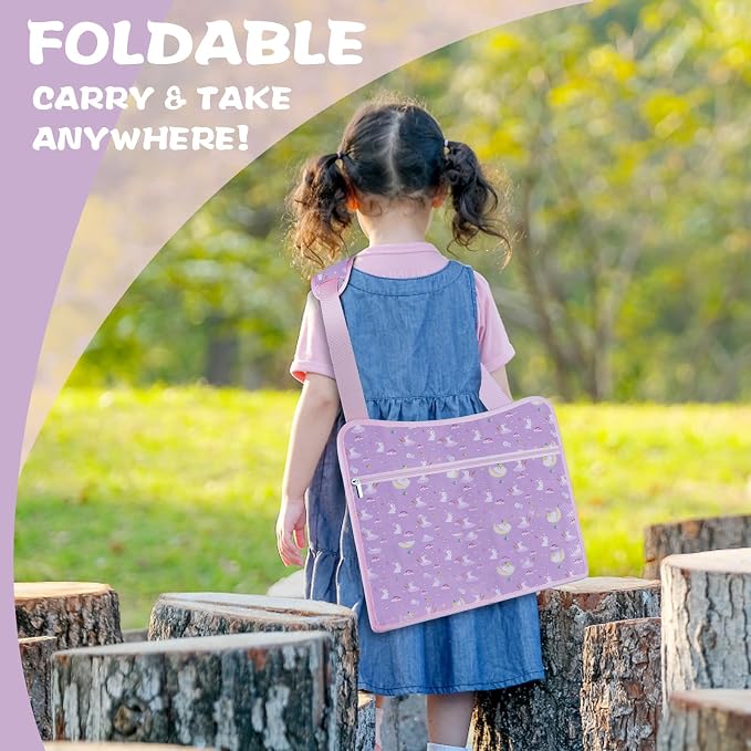 MENZOKE Kids Travel Tray for Toddler Car Seat, Toddler Gift for Girl Activities with Dry Erase Board & iPad Holder Stand, Road Trip Essentials Accessories Lap Tray for Girl as Birthday Gift, Purple
