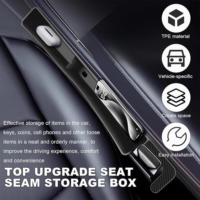 KVAEY 2PCS Car Seat Gap Filler, Automotive Seat Organizer Fill The Gap Between Seat and Console, Universal Car Gap Seat Storage for Phone Wallets and Keys, Car Accessories (Black)