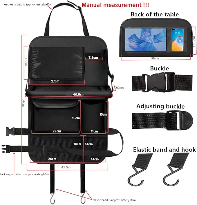 TCJJ Car Seat Organiser Car Backseat Organizer Seat Organizer for Kids | Car Backseat Seat for Kids Kick Protector with Tray and Touch Screen Tablet Storage Pockets Waterproof and Stainproof