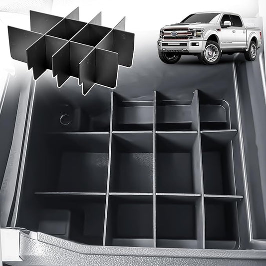 Center Console Organizer Compatible with Ford F150 2015-2020, F250/F350/F450 SuperDuty 2017-2022, Expedition 2018-2024 Accessories, Middle Console Organizer Divider (full console w/bucket seats ONLY)