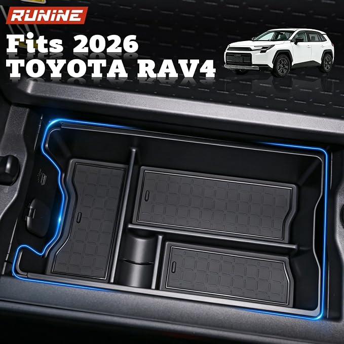 Center Console Organizer Tray for 2026 Toyota RAV4, 2026 RAV4 Accessories Armrest Storage Box Insert Tray, 6th Gen Interior Accessories Custom Fit Organizer with 3 Silicone Non-Slip Mats