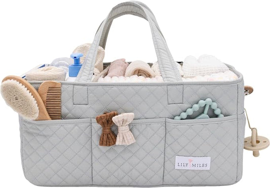 Lily Miles Baby Diaper Caddy Organizer, Nursery Storage Tote for Newborn Essentials and Diaper Change Station, Gift for Baby Shower and Registry Must-Have (Heather Gray)
