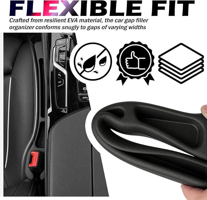 2PCS Car Seat Gap Filler Organizer,2026 New Car Seat Gap Plug with Storage Slot & Seatbelt Slot,Universal Cars Seats Crack Gaps Filler Stops Items from Falling Between Seats